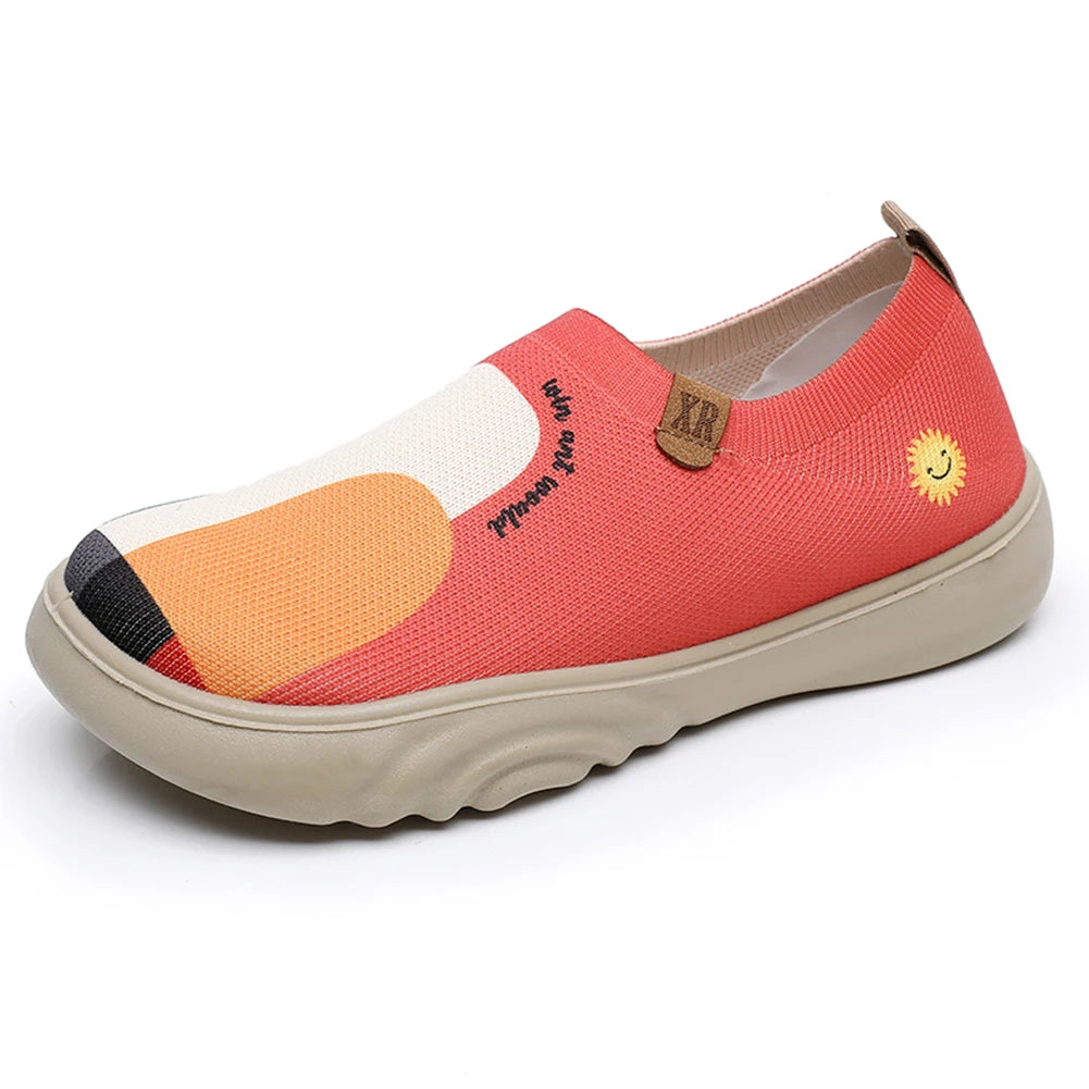 Fashion Man Women Driving Footwear Floral Art Slip-On Flats Breathable Anti-Slip Casual Walking Shoes Round Toe Painted Loafers