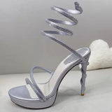 Summer Platform Sandals Woman Rhinestone Ankle Snake Twine Around Wedding Shoes Women High Heels Gladiator Sandals Women