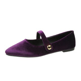 Spring Mary Jane Ballet Flats Shoes Woman Velvet Slip-on Women's Shoes Comfortable Soft Pointed Toe Flat Shoes for Women Zapatos