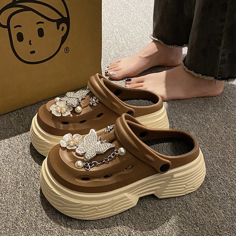 Fashion Beach Garden Shoes DIY Women's Hole Shoes 8cm Sandal Slippers Cartoon Accessories Hole Slippers Shoes for Students Girls