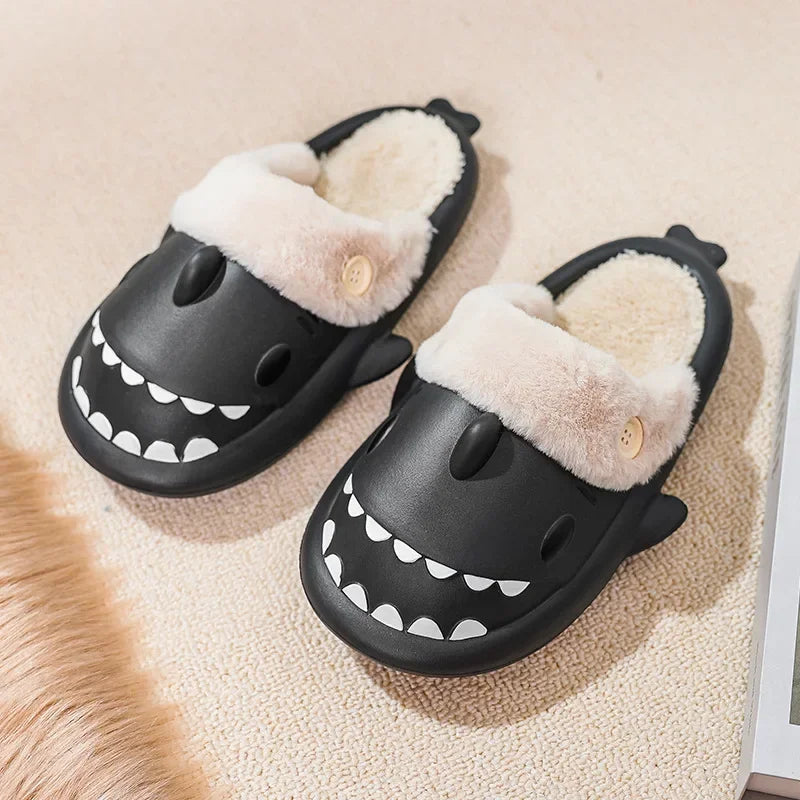 Winter Adults Home Shark Slippers Kids Cute Animal Shoes Woman Man Stuffed Warm Plush Indoor Velvet Soft Cartoon Floor Flip Flop