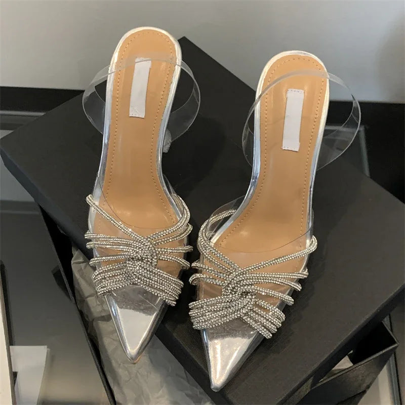 Eilyken Elegant Silver Slingbacks Women Pumps Fashion CRYSTAL PVC Transparent Pointed Toe Clear High Heels Ladies Shoes