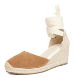 Women's Cow Suede Wedge Sandals with Ankle Strap, Casual Lace-up Platform Shoes - Comfortable and Stylish for Everyday Wear