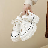 2023 Autumn New Women's Canva Shoes Thick Soles Round Head Fringed Denim Casual Shoes Increased Height Sports 606