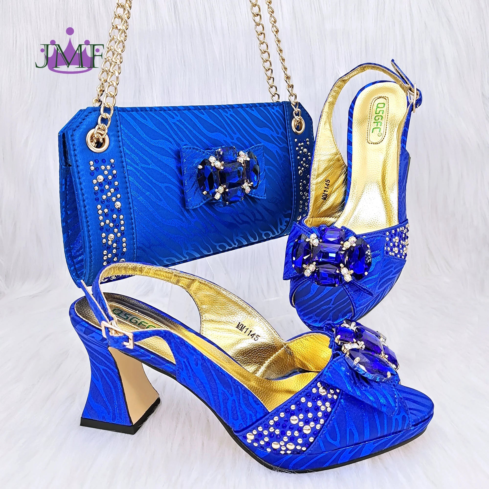 JMF Red Color Elegant lady Fashion Peep Toe Shoes Bride Comfortable Party Ladies Shoes and Bag Set  for women