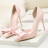 Sweet Bow High Heels Stiletto High Heels Shallow Mouth Pointed Side Hollow Luxury Designer Heels Party Shoes Woman 2023