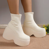 12CM High Heel Short  Boot for Womens Sexy Chunky Platform Soft Leather Ankle Boots Walking Comfy Matsuke Sole Punk Shoes