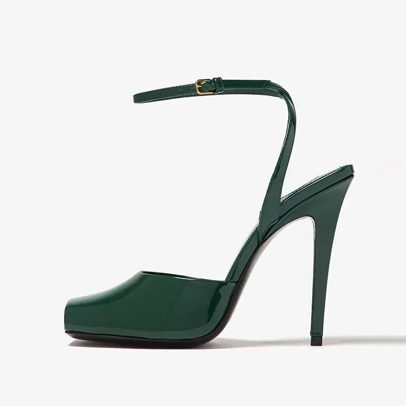 2025 Women's High-heeled Fish Mouth Buckle Sandals with European and American Sexy Fashion Stage Walking Shoes Banquet Shoes