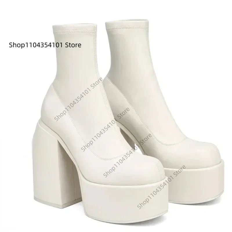 Modern Boots Women Platform Heels Round Toe Leather Boot Chunky Heels Zipper Designer Block Heel Shoes Fashion Girls Casual Shoe