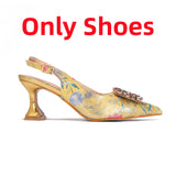 2024 Italian Design Girly Style Coffee Color Pointed Toe Wedding Shoes And Bag Full Diamond Decoration Metal Closure Bag