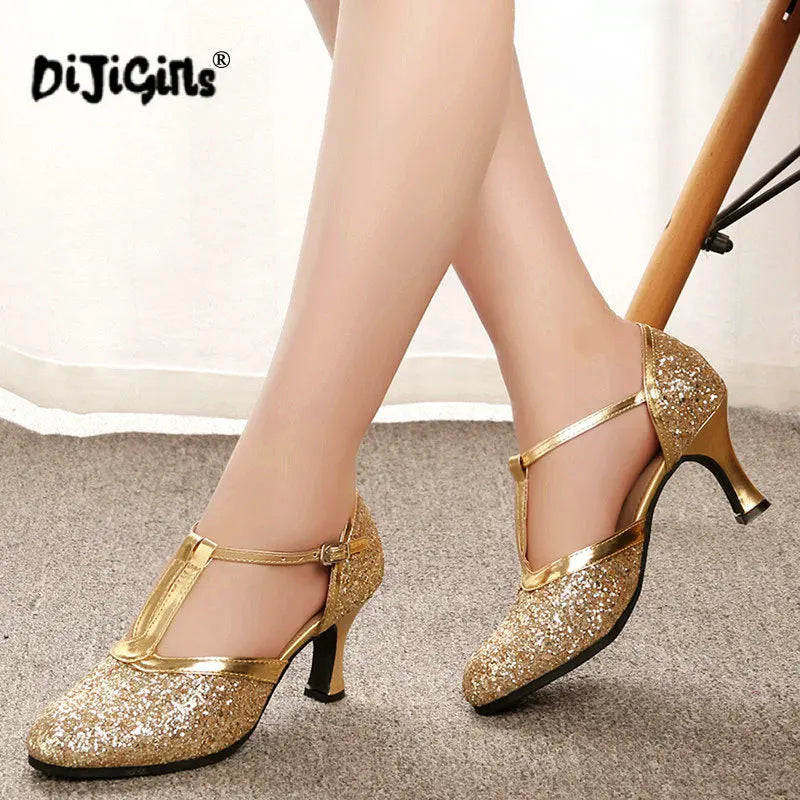 Gold Women Shoes Women Pumps Latin Dance Shoes heeled Low Heels Female Wedding Party Shoes Gold Silver Drop Shipping