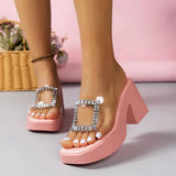 High Heels Sandals Women Summer Fashion Chunky Slippers Sandal Square Toe Thick Sole Platform Beach Shoes Lady Heeled Footwear