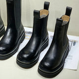 Autumn Boots Woman Winter 2024 Black Chelsea Kawaii Cute Hot Korean Genuine Leather Chunky Half Booties New In Women's Shoes New