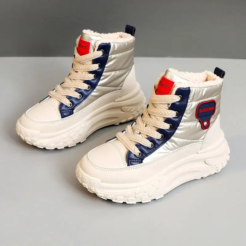 Women Causal Sneakers Female Winter Fashion New Warm Thick Sole Increase Cotton Shoes Lace Up Thick Soled Non-slip Sports Shoes