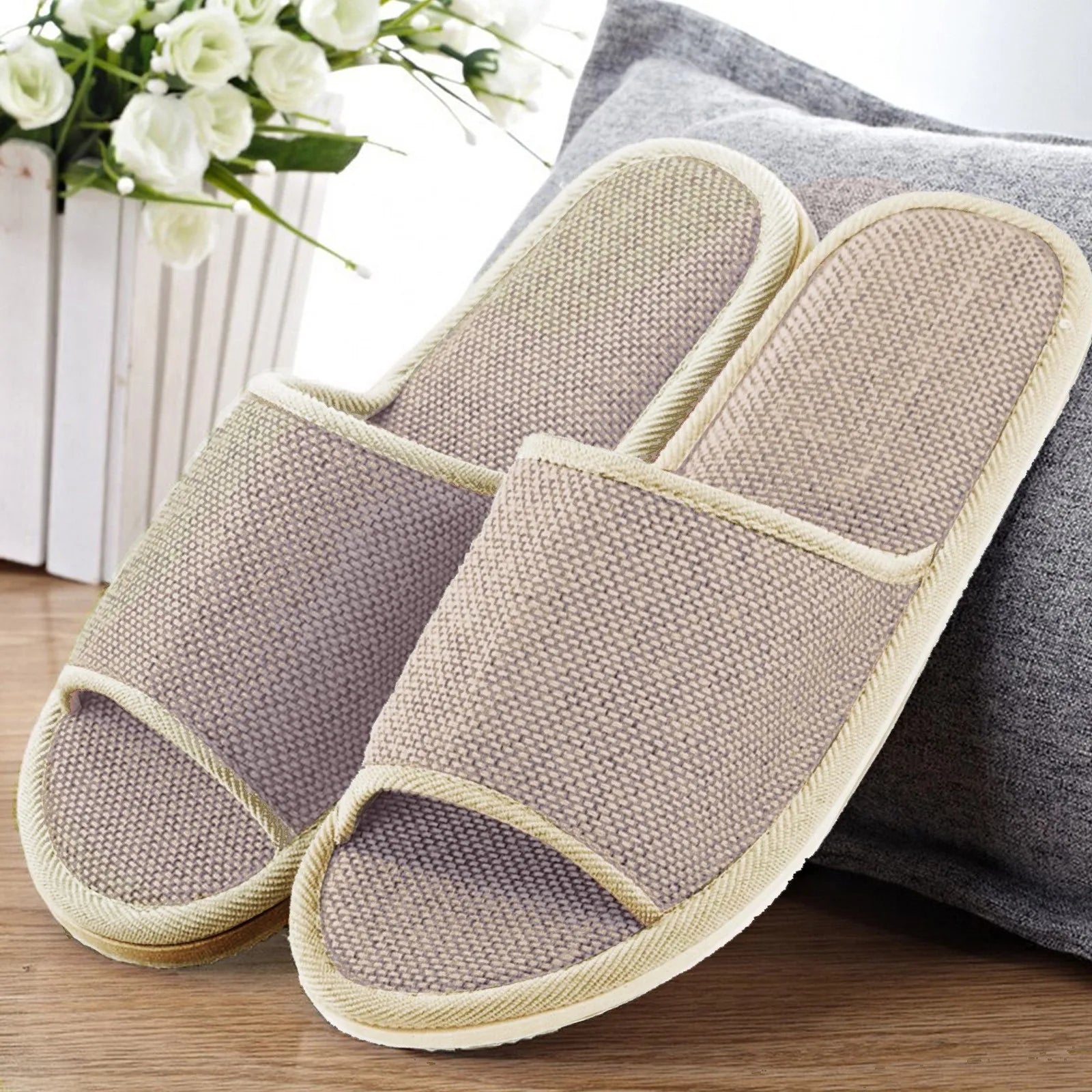 2024 New Linen Shoes Women And Men Household Slippers Indoor Floor Shoes Summer Women's Mute Slippers Sandals Women Slippers