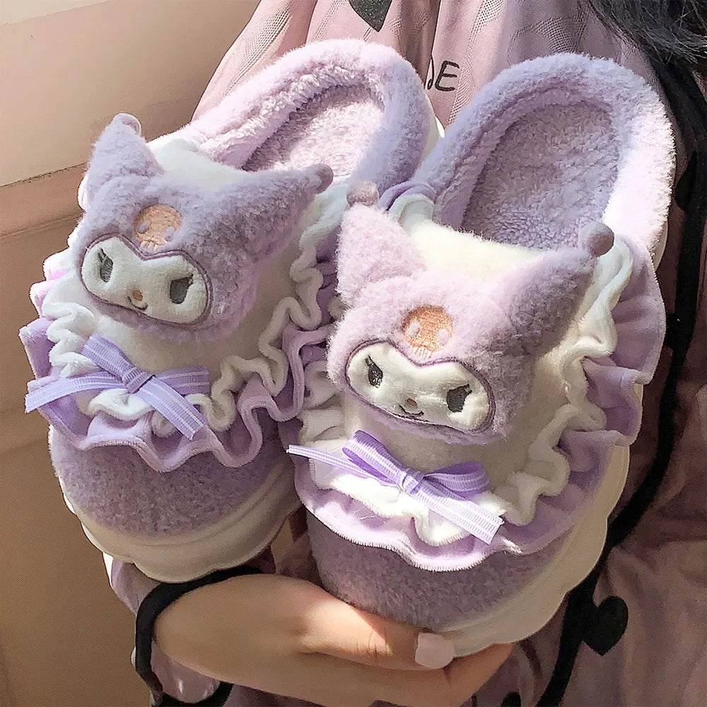 Hellokitty Cotton Shoes Kuromi Cinnamoroll Women Plushie Cartoon Plush Kawaii Flat Shoes Slippers Shoes Plush Gift Y2K