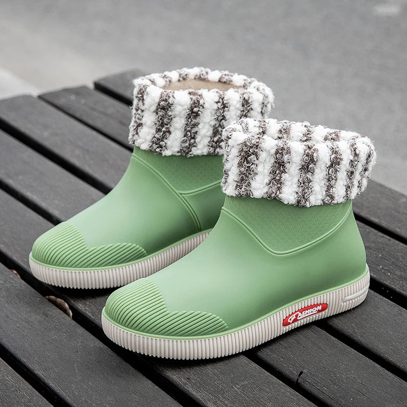 2023 new rain boots for women, outdoor fashionable rain boots, winter cotton warm outdoor non-slip waterproof rubber shoes for w