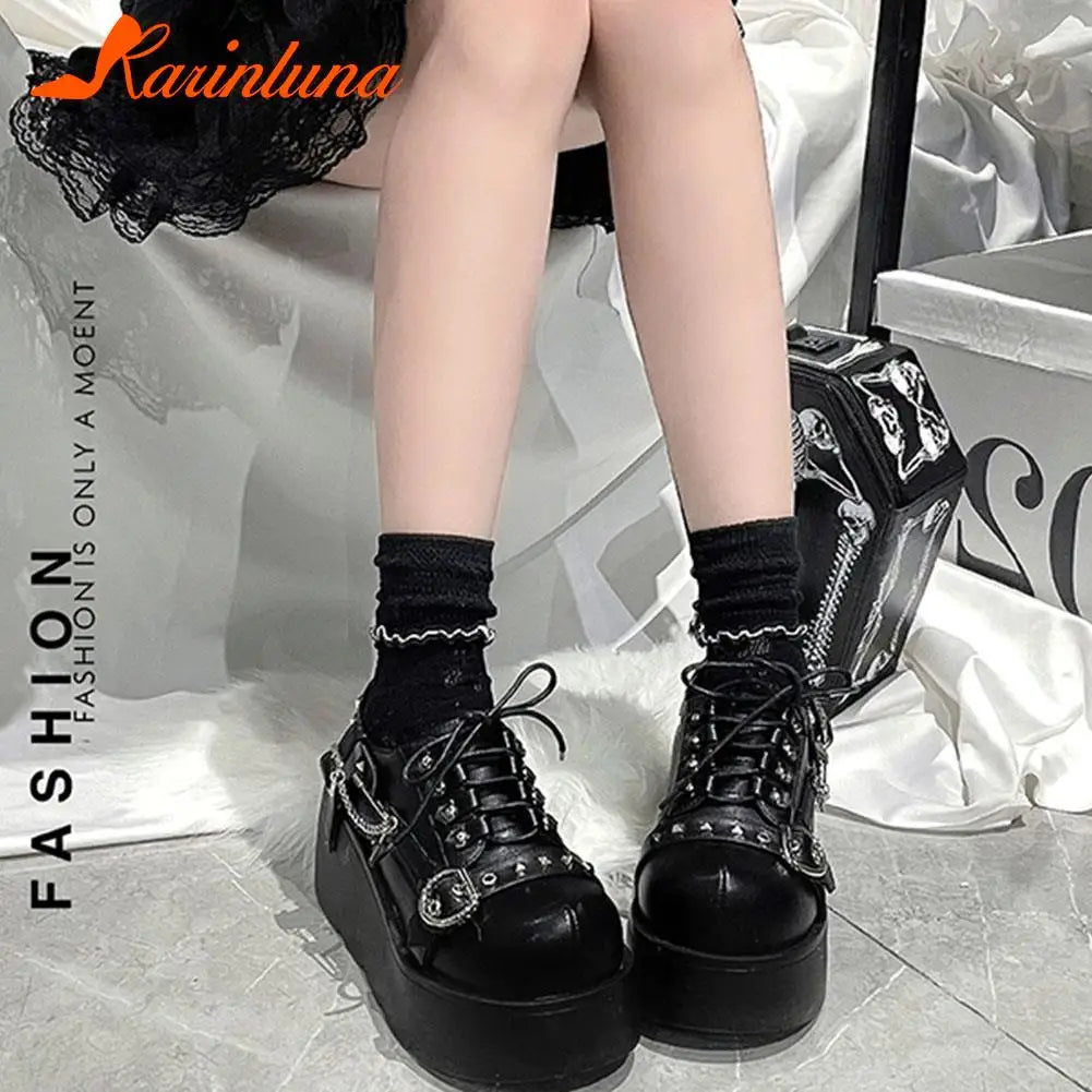 Wedge High Heels Y2k Shoes 2023 Summer Hot Star Graffiti Women Shoes On Platform Punk Gothic Lolita Mary Jean Platform Shoes