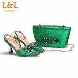 2024 Newest INS Pink Color Elegant High Heels Nigeria Popular Design African Ladies Shoes And Bag Set for Wedding Party