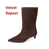 FEDONAS Pointed Toe Stiletto Geuine Leather Boots for Women Mid-calf Tube Shoes Fashion Autumn Winter Knight Boots Party Shoes