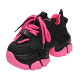 Fashion Chunky Sneakers Women Autumn Lace Up Platform Sports Shoes 7.5CM Thick Bottom High Heels Female Leather Sneakers Woman