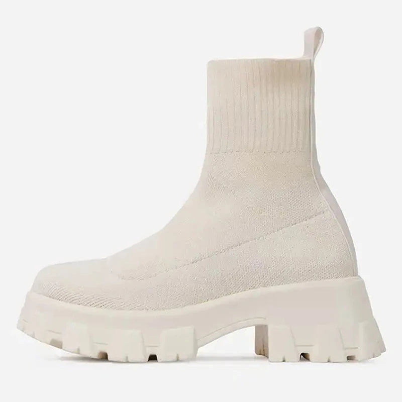 Women Shoes Stylish Women's Sneakers With Platform Vulcanize Shoes For Women Heels Casual Sneakers Stretch Fabric White Shoes