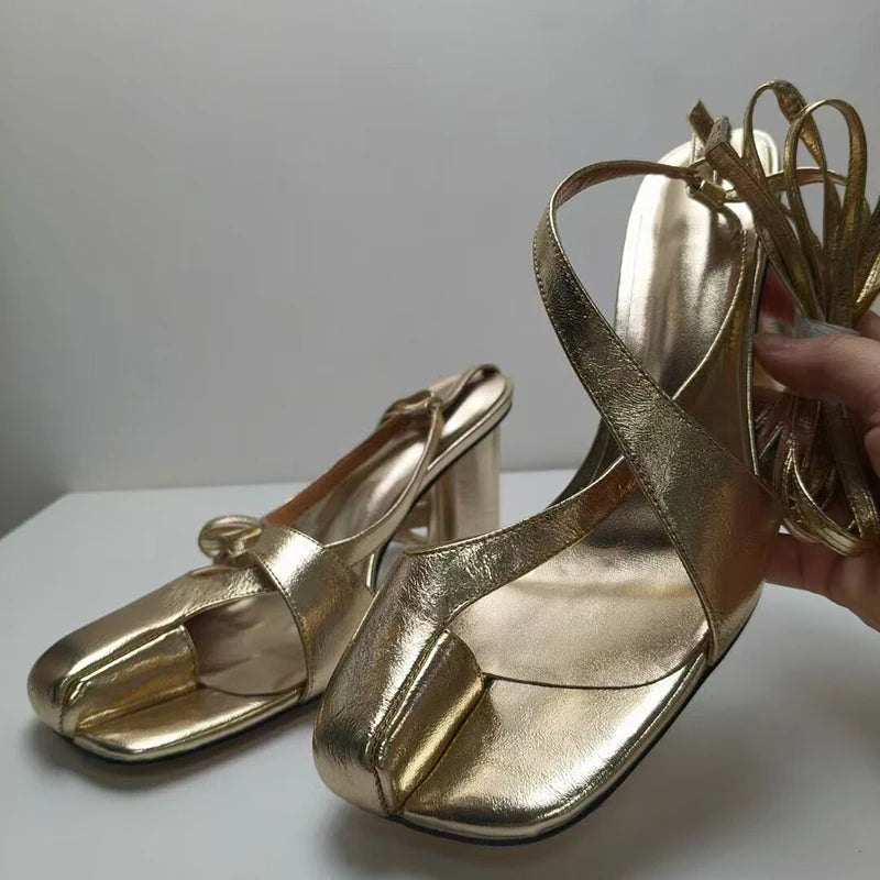 Summer spilt toe women sandals high heel lace up slides