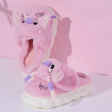 Disney Strawberry Bear Stitch Cute Plush Toy Slippers Women Autumn Winter New Warm Home Shoes Fashion Anti Slip Cotton Slippers