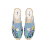 Ladies Summer Fashion Toe Slippers Sandals Flat Comfortable Breathable Slip-On Espadrilles Denim Floral Embroidered Mules