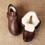 Thick fur warm ankle boots for elderly women split leather winter plush grandma short booties non-slip wool boot female 2024 new