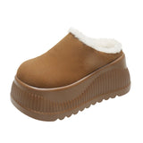 Women Platform Fur Slippers Suede Mules Shoes Winter 2025 Trend Casual Snow Boots Short Plush Warm Cotton Shoes 10CM High Heels