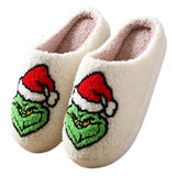 For Grinch Plush Slippers Flat Thermal Slippers Comfortable Fluffy Home Slippers Furry Green Monster Slippers for Autumn Winter
