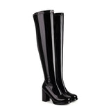 Ochanmeb Size 32-48 Women Golden Thigh High Boots Full Zipper Thick High-heeled Round Toe Silver Overknees Boots Red White Shoes