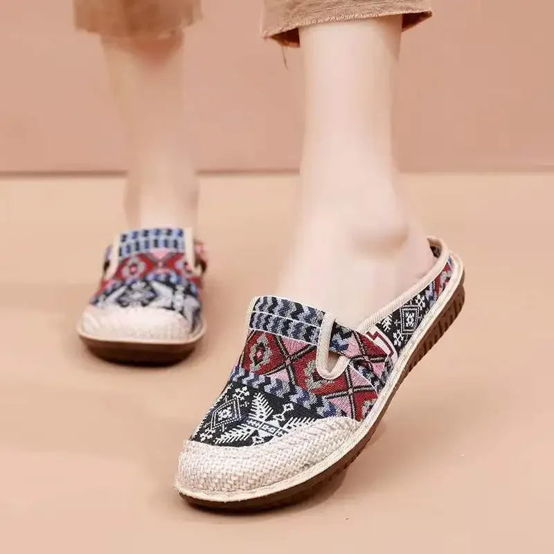 Women's Non-slip Cloth Shoes Summer Breathable Linen Sandals and Slippers Women's Outerwear Soft Bottom Baotou Slippers