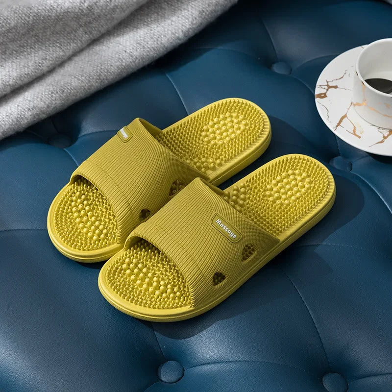 Women Men Foot Massage Slippers Home Bathroom Anti-slip Slides Soft Casual Flats Couples Home Relief Feet Health Care Shoes