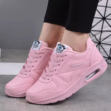 Women Fashion Sneakers Air Cushion Sports Shoes Pu Leather Blue Shoes White Pink Outdoor Walking Jogging Shoes Female Trainers