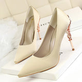 Woman 10cm High Heels Metal Heels Satin Silk Dress Fashion Pumps Lady Wedding Bridal Scarpin Catwalk Orange Green Wine Red Shoes