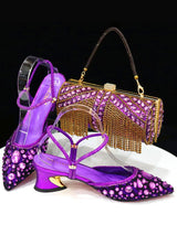 Fashion Gold Color  Slippers Nigerian Party Italian Design Ladies Shoes and Bag Set Decorated With Rhinestone and Metal