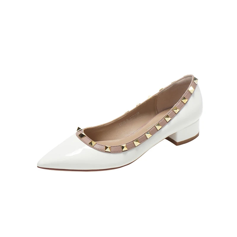 Popular Classic Black Patent Leather Rivet Flat Women Shoes Loafers Ballet Shoes White Mary Jane Pumps Walking Driving
