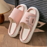 Hot Sale Women Linen Slippers Four Seasons Women Indoor Sandals Adults Cartoon Slides Couples Cute Breathable Home Shoes TG18