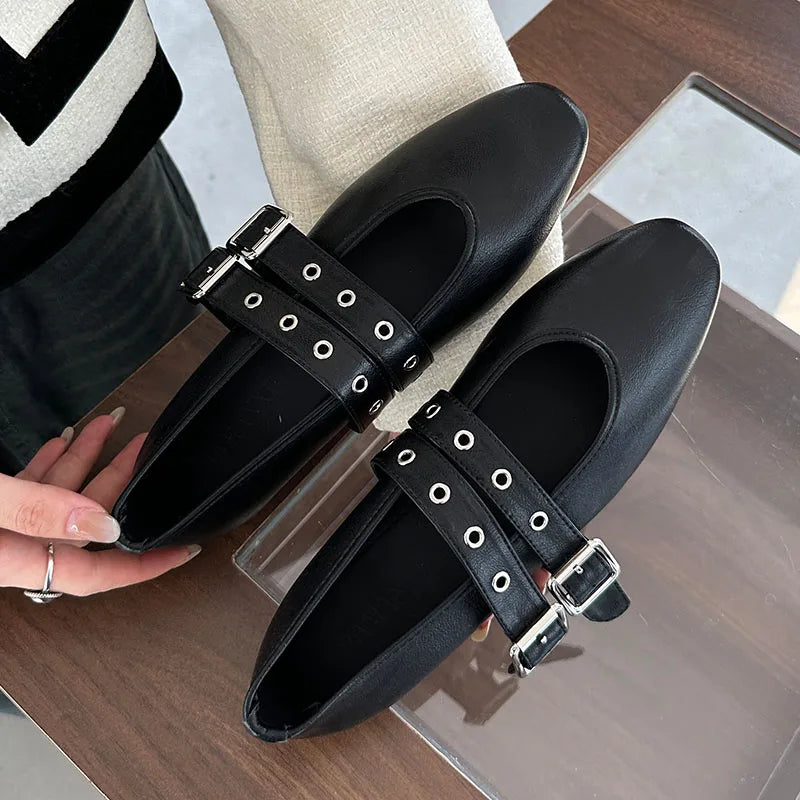 Female Buckle Strap Footwear Ballet Flats Fashion Women Dance Shoes Spring Round Toe Ladies Flats With Lolita Shoes