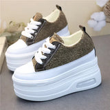 10CM 12CM Genuine Leather Casual Chunky Sneakers Plush Wedge Platform Wedge Winter Fashion Autumn Spring Women Shoes Vulcanize