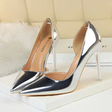 Women 10.5cm High Heels Pumps Lady Stripper Metallic Leather Scarpins Wedding Stiletto Heels Party Silver Champagne Gold Shoes