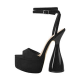Onlymaker Women Peep Toe Sandals Black Flock Platform Ankle Strap High Heel Shoes Female Big Size Party Dress Sexy Sandals